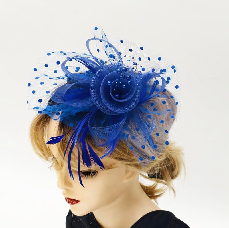 HIWIND Store Fascinators Hat Women Tea Party Headband Flower Cocktail Mesh Feathers Hair Clip Kentucky Derby Hat Wedding - Image 5